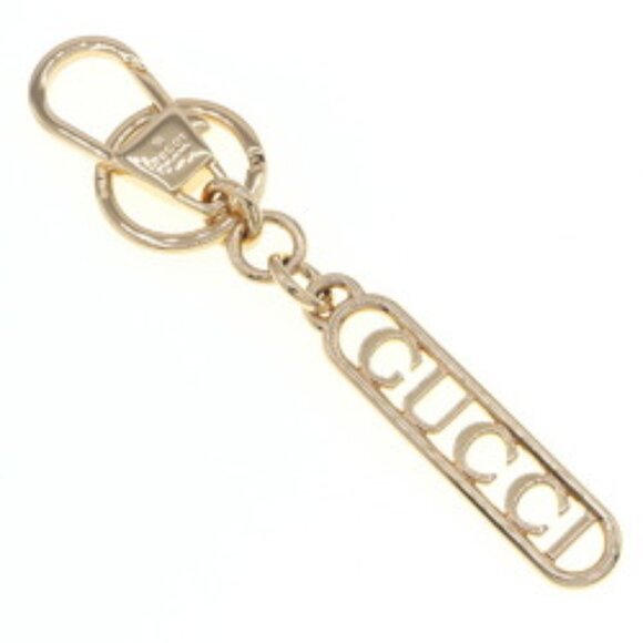 #63 - Gucci Key Ring Script Chain 773969 Gold Metal Holder Bag Charm - Picture 1 of 5